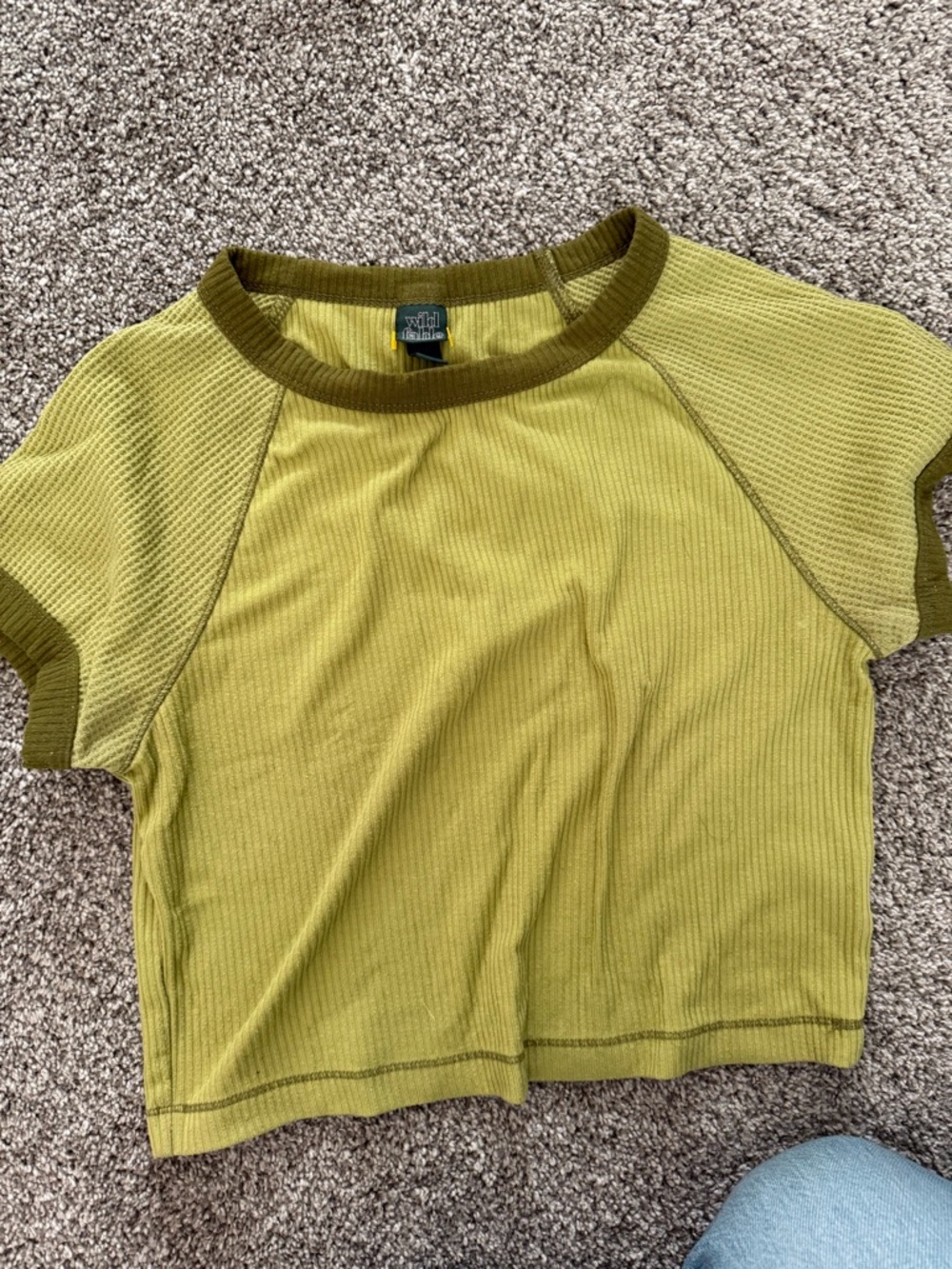 wild fable Olive Green Ribbed Short Sleeve Crop Top